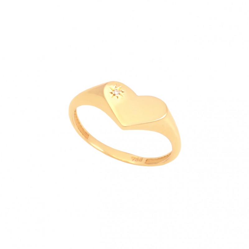 Anel Chancela Coração com Diamante